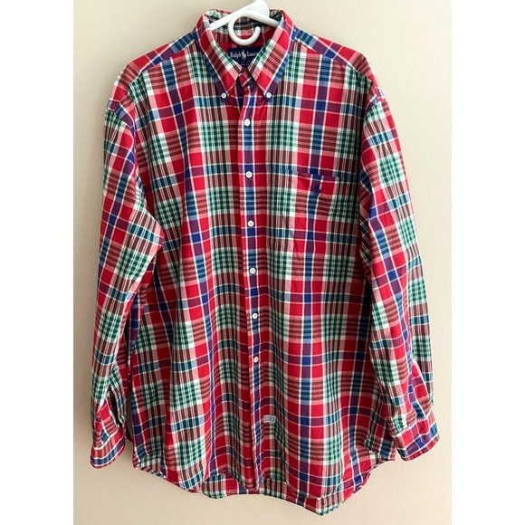 Ralph Lauren Large Red/Green/Blue Plaid Button Down Cotton Dress or Casual Shirt - Picture 2 of 9
